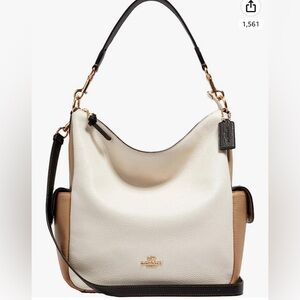 COACH Penny Shoulder Bag Chalk Multi Colorblock Refined Pebble Leather.